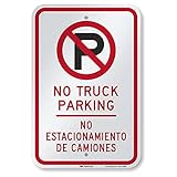SmartSign-K-8966-EG 'No Truck Parking' Bilingual Sign | 12' x 18' 3M Engineer Grade Reflective Aluminum , Black/Red on White
