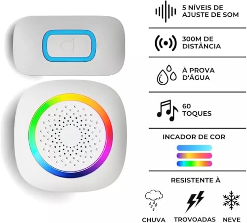 Campainha Residencial Sem Fio Wireless Longo Alcance e Uso (Branco)