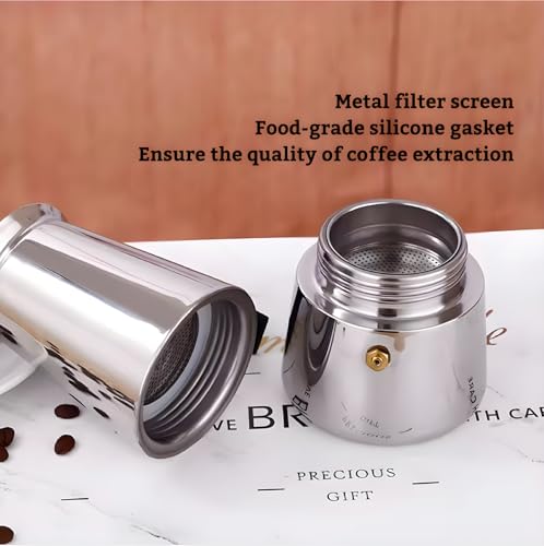 Image of Stainless Steel Moka Pot Espresso Maker,Stovetop Moka pot,Percolator Coffee Pot,Italian Coffee Maker,Cuban Cafe Brewing,Greca Coffee Maker (4 CUP)