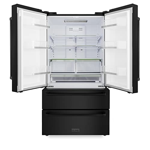 Z Line Kitchen And Bath Zline 36 In. 22.5 Cu. Ft Freestanding French Door Refrigerator With Ice Maker In Fingerprint Resistant Black Stainless Steel (Rfm-36-Bs) #TOP1