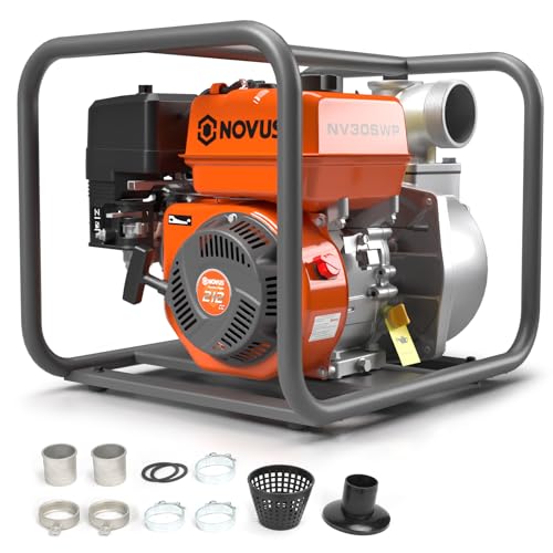 NOVUS Semi Trash Pump 3 Inch 212cc 4 Cycle Engine 238 GPM 100ft Lift 23ft Suction Gas Powered Water Pump for Pond Pool Draining Gardening Irrigation EPA Certified