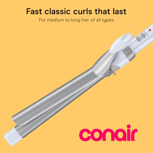 Image of Conair Double Ceramic 1 in. XL Barrel Curling Iron, Blue /Silver | Extra-long 7.5 in. barrel (1 in.) speeds up styling on medium and long hair