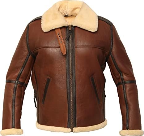 Men's Real Shearling B6 Bomber Sheepskin Jacket | Winter Aviator Flying Jacket | Classic Zip-up Biker Fur Coat