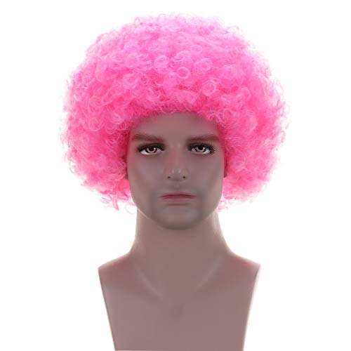 Image of FREE BEAUTY Fluffy Afro Synthetic Clown Wig for Men Women Cosplay Anime Party Christmas Halloween Fancy Funny Wigs (Pink)