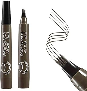 MIOBER アイブロウ ペンシル リキッド アイブロウペン 4 チップ マイクロブレード 眉毛 メイクアップペン ファインストローク ロングラスティング 防水 防汗 落ちない 汚れ防止 眉毛ペン 男性 女性 (グレーブラウン)