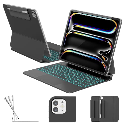 Image of RAYMCRAFT for iPad Pro 13-inch Case with Keyboard (M5 /M4, 2025 /2024), 11-Colors Backlight with Pencil Buckle, Stain-Resistant Surface, Magic Keyboard for iPad Pro 13-inch, Multi-Touch Trackpad, Black