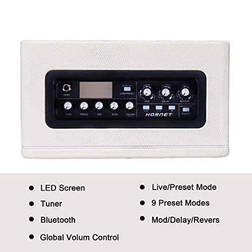 Mooer Guitar Amplifier Combo 15W, Practice Electric Guitar Amp With 9 Digital Amp Models, 6.5" Speaker, Bluetooth, Headphone Output, For Electric Guitar, Acoustic Guitar And Bass - Hornet White #TOP2