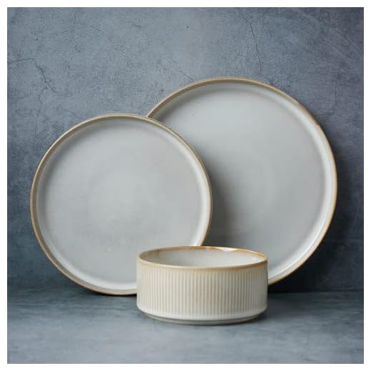 Famiware Dinnerware Sets, Plates and Bowls Set for 4, 12 Piece Dish Set, Cappuccino White