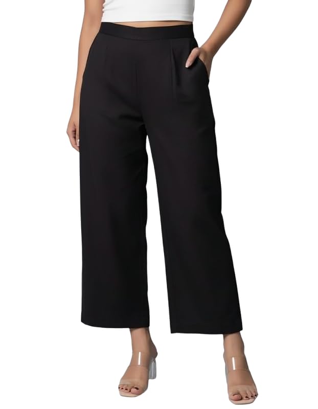 Image of Moirai Pure Cotton Wide Leg Women Trouser Stylish Mid Rise Relaxed Straight Fit Loose Pants Casual Travel Office Formal Wear