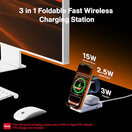 iVANKY 15W Fast 3 in 1 Foldable Wireless Charging Station Made of Air-Pods Materials for Apple Devices Charge for iPhone 17 16 15 Pro Max Air/iWatch/AirPods, Travel Charge for MagSafe Magnetic Stand image 6