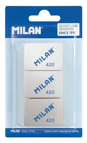 MILAN BMM9221 - Pack de 3 gomas de borrar, blanco y rosa