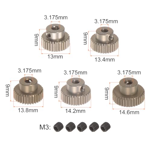 QUARKZMAN 64P Ritzel Set Zahnrad Zahnräder 3,175mm (1/8) Welle 31Z 32Z 33Z 34Z 35Z Aluminiumlegierung Motorritzel für 1/10 RC Auto (5 Stück)