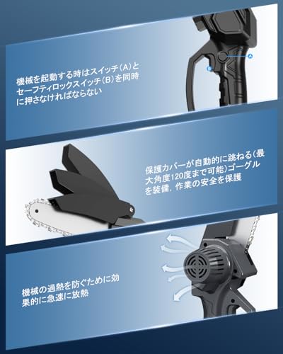 チェーンソー 充電式 【2025新登場】電動 チェーンソー 小型 6インチ 21V 大容量バッテリー2個 ミニチェー ンソー 有効切り長さ15cm 片手 軽量 強力 コードレス 替え刃 木工切断、薪作り、園芸設備、枝切り、庭木の剪定、竹の伐採等 日本語取扱説明書付 5枚目