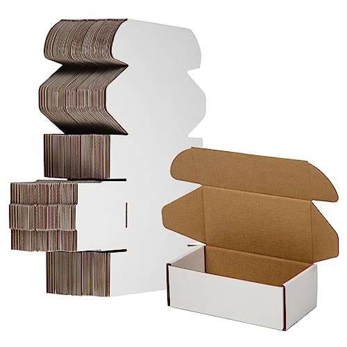 SUNLPH 50 Pack 6.5x3.2x2.2 Inches Small Shipping Boxes, White Corrugated Cardboard Boxes, Moving Mailing Packing Box
