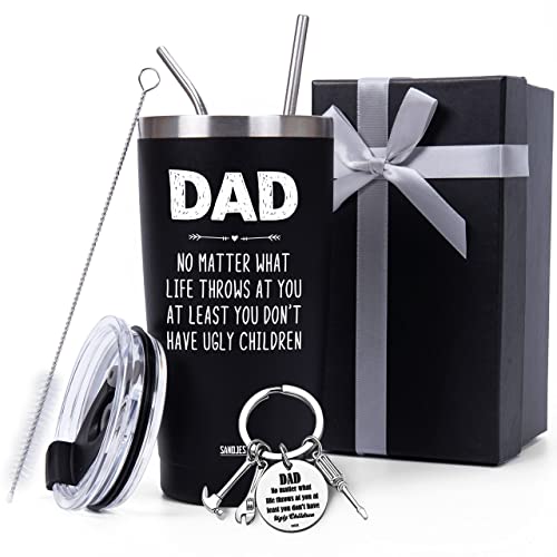 Sandjest Dad Tumbler Gifts For Dad From Daughter Son - 20Oz Stainless Steel Double-Walled Insulated No Matter What Ugly Children Travel Mug Christmas, Birthday, Father's Day Gift Set With Lid & Straw #TOP14
