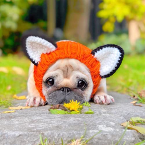 Zoo Snoods Fox Costume For Dogs, Medium - Warm No Flap Ear Wrap Hood For Pets, Dog Outfit With Ears For Winters, Halloween, Christmas & New Year, Soft Yarn Ear Covers #TOP4