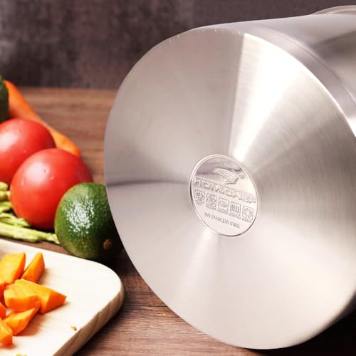 HOMICHEF Heavy Ecological Nickel Free Stainless Steel Stock Pot w/Lid (24 cm, 7.5 Litre) - Induction Pot 7.5L Matte Polished Cooking Pot