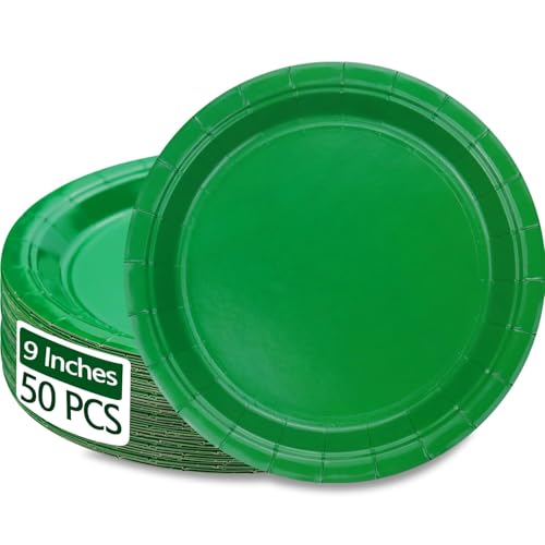 PTECDROTS Lot de 50 assiettes en carton vert – Assiettes rondes jetables pour barbecue, fête...