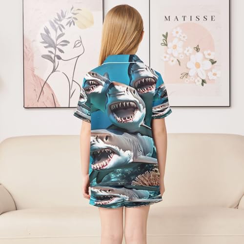 ALAZA Funny Shark Coral Reef Satin Pajamas Set Short Sleeve Button Down Sleepwear Summer Pjs 2 Piece4