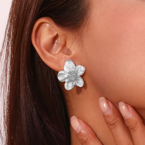 Gold Statement Earrings Large Flower Earrings for Women Boho Big Double Gold Earrings Dangle Unique Spring Earrings Flower Jewelry2