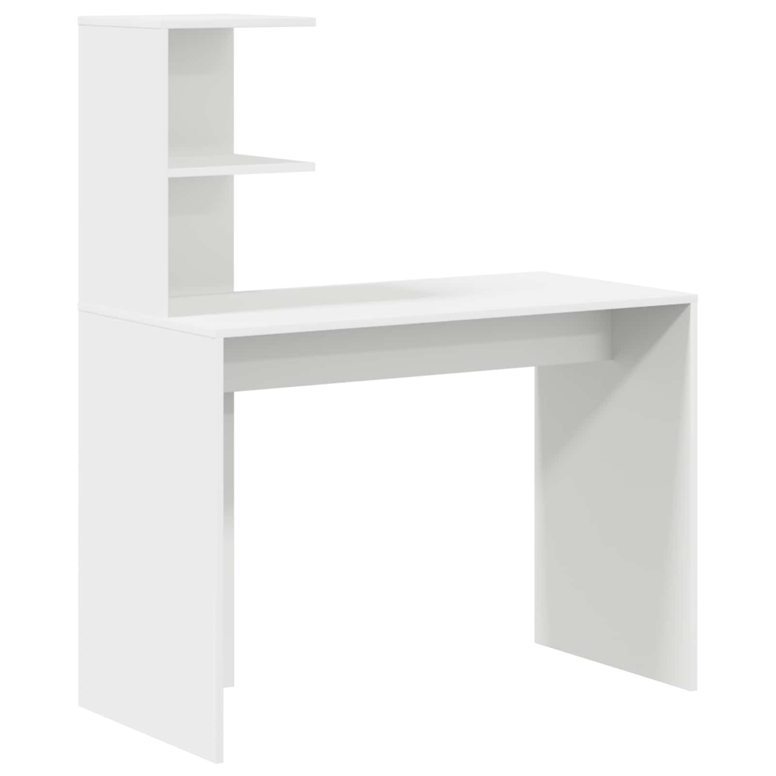 Schreibtisch Set 2er Weiß, Schreibtischplatte aus Holzwerkstoff, 133,5 x 50 x 124 cm, mit Highboard und Scharniertüren, für Homeoffice Büro Ordnung