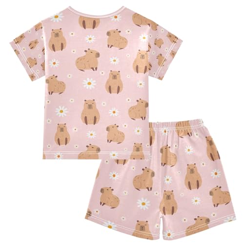 senya Cute Capybara Daisy Flower P Summer Pajamas Set Short Cotton Sleepwear 2 Piece2