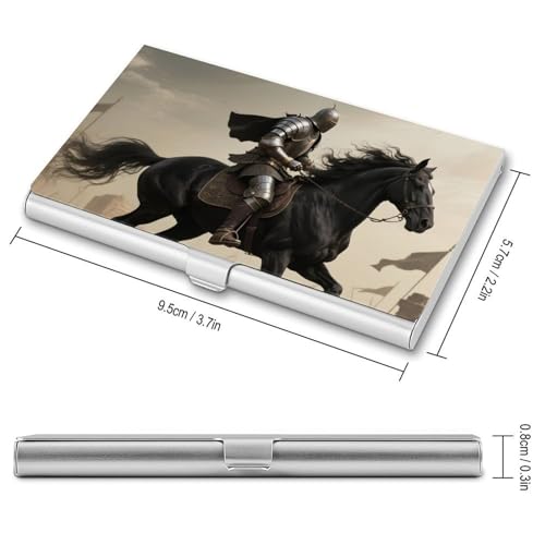 Business Card Holder Metal Slim Business Card Case Brave Warrior And Horse Professional Cards Organizer Pocket Name Cards Case Credit Holder Wallet for Men Women Buckle Style Shut2