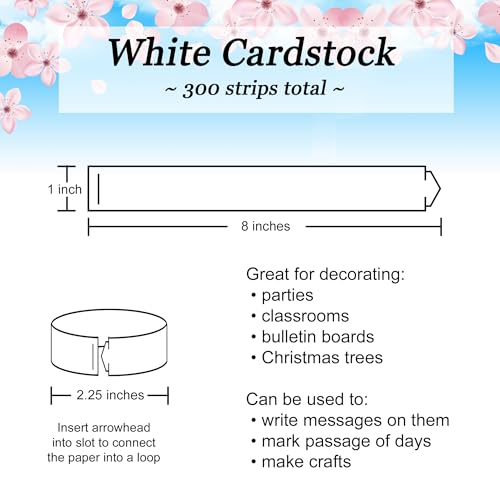 Image of Origami Joy 300 White Paper Chain Strips for Crafting. No Glue or Tape Needed. Kid Friendly & Family Fun. Yields Over 50 Feet of Paper Chains for Party or Classroom Decorations (White)