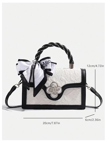 Image of Verdusa Women's Vintage Crossbody Bags Top Handle Square Flap Satchel Purses with Ribbon