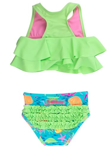 Image of RuffleButts Girls UPF50+ Sun Protection Flounce Bikini Two Piece Swimsuit