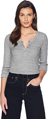 Splendid Women's Long Sleeve Thermal Henley Shirt | Cozy Pima Cotton Blend | Gravel Heather Grey | Large