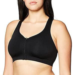 Jockey-Womens-Zip-Front-Seam-Free-Bra Jockey Women's Bras Mid Impact Zip Front Sports Bra, Black, m