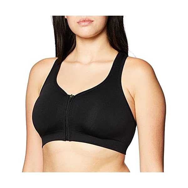 Jockey-Womens-Zip-Front-Seam-Free-Bra Jockey Women's Bras Mid Impact Zip Front Sports Bra, Black, m