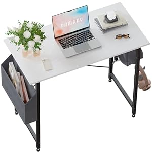 Pamray 32 Inch Computer Desk for Small Spaces with Storage Bag, Home Office Work Desk with Headphone Hook, Small Office Desk Study Writing Table