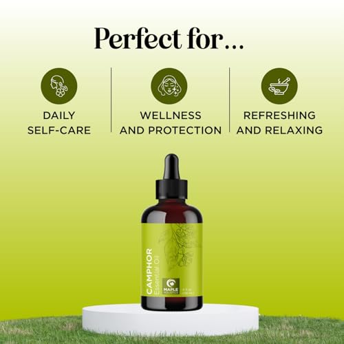 Image of Pure Undiluted Camphor Essential Oil - 100% Pure Camphor Oil for Aromatherapy and Beauty DIYs Great for Soothing Skin and Clearing Chest - Outdoor Diffuser Oil for Patios and Porches (4 Fl Oz)