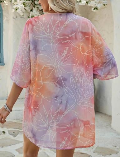 Image of Chunoy Women Floral Beach Wear Cover Up Chiffon Kimono Cardigan Open Front Blouse Beach Resort Wear for Swimwear 2026