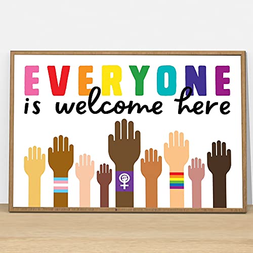 DAIERCY Metall-Blechschild 'Everyone is Welcome Here' Poster, Klassenzimmer-Dekoration, Regenbogen-Freundlichkeit, Ratgeber, Vielfalt, Stolz, Inklusion, Blechschilder, Vintage, lustig, 20,3 x 30,5 cm