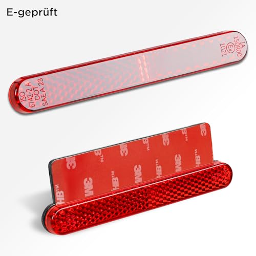 polarmotor Mini Reflektor Rückstrahler Motorrad Hinten Klein Rot E-geprüft 101 * 13 * 6mm Katzenaugen 2 Stück E-MARK mit Aluminium Platte Selbstklebend