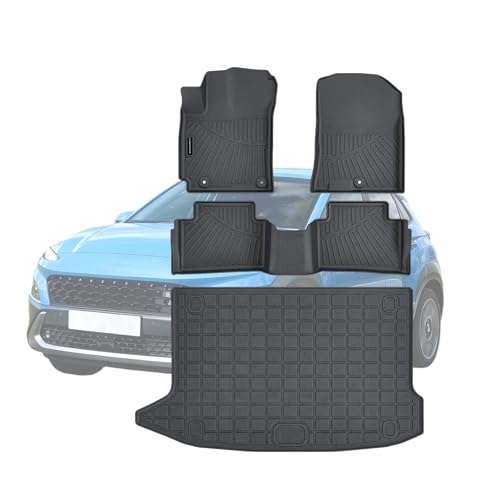 SANBAN-AXE Tapetes TPE para Hyundai Kona 2018-2023 Todos os Climas Forros de Chão de Carro Adequado para Hyundai Kona 2018-2023 Acessórios Preto