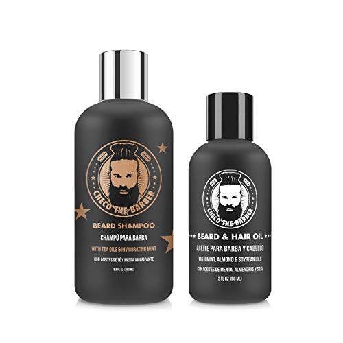 Checo The BarberPremium Mens Moisturizing Beard Oil and Invigorating Shampoo Beard Wash Grooming and Care Kit