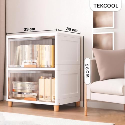 Image of TEKCOOL 2 Tier Foldable Plastic Rack for Storage /Kitchen Cupboard /Versatile and Sturdy Wardrobe for Clothes /Multipurpose Storage Organizer /Closet for Bedroom /Living Room /Laundry Room (Transparent);-
