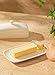 Sweese Butter Dish with Lid, Porcelain Butter Keeper, 7.8 Inch Butter Holder with Handle Cover, Butter Container Perfect for East West Coast Butter, White