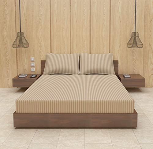 Image of BEVI - Home Premium Self Striped Double King Bedsheet with 2 Pillow Covers 300 TC Ultra-Soft 300 TC Microfiber Bed Sheet| Size (90 inch x 100 inch) Camlin