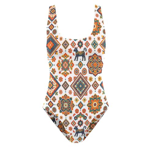 Trajes de baño para mujer con estampado de azulejos y corte profundo en U 5