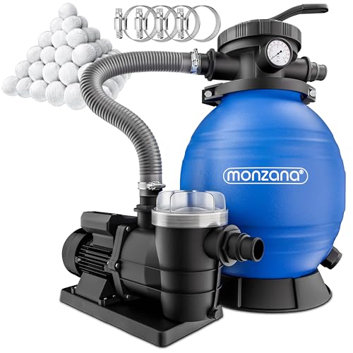 MONZANA® Pompe filtre à sable 9,6 m³ auto-amorçante pour piscines jusqu'à 30 m³ boules 1kg vanne 7 voies raccord 2en1 Ø32-38mm système de filtration à...