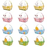 Mritrit 12 Manualidades de Pascua, Cestas de Pascua Pequeñas de Papel con Asa para Rellenar y Manualidades para Huevos y Conejos (4 Colores)
