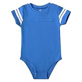 ROMPERINBOX Baby Football Jersey Onsies Raglan Bodysuit Customized Newborn Unisex Solid Sport Teams Romper with Contrasting Sleeve Stripes(Blue,3-6 Months)