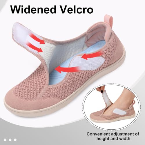 Image of LeIsfIt Wide Toe Box Diabetic Shoes for Women Zero Drop Barefoot Sneakers Breathable Adjustable for Edema Swollen Feet & Seniors