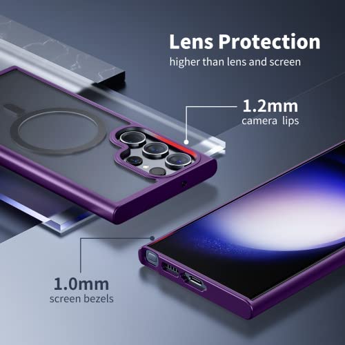 ANNGELAS for Samsung Galaxy S23 Ultra Mag Safe Case,Slim Shockproof Protective Cover with Magnetic,Frosted Hard Back Soft Silicone TPU Bumper Phone Case Compatible Galaxy S23 Ultra 6.8inch,Purple
