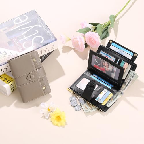 GAEKEAO Wallet for Women Leather RFID Blocking Credit Card Holder Bifold Clutch Wallets for Women Zipper Coin with Removable ID Window 7